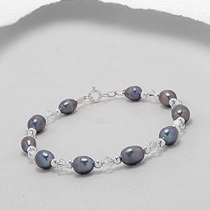 007A 🆕 925 Silver Pearl & Crystal Glass Bracelet